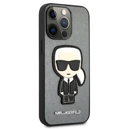 Karl Lagerfeld Saffiano Ikonik Patch - Etui iPhone 13 Pro (srebrny)