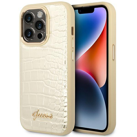 Guess Croco Collection – Etui iPhone 14 Pro (złoty)