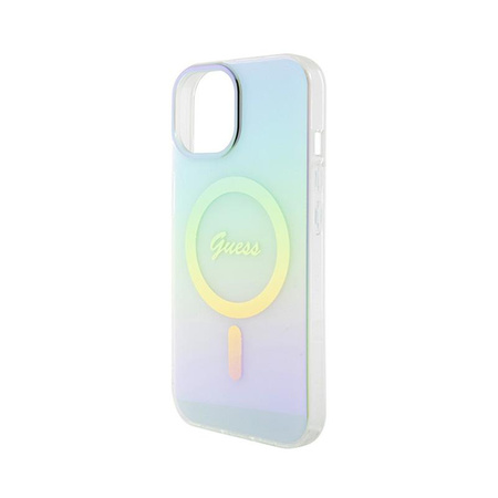 Guess IML Iridescent MagSafe - Etui iPhone 15 (turkusowy)