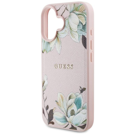 Guess Grained Printed Flower Pattern MagSafe - Etui do iPhone 16 (różowy)