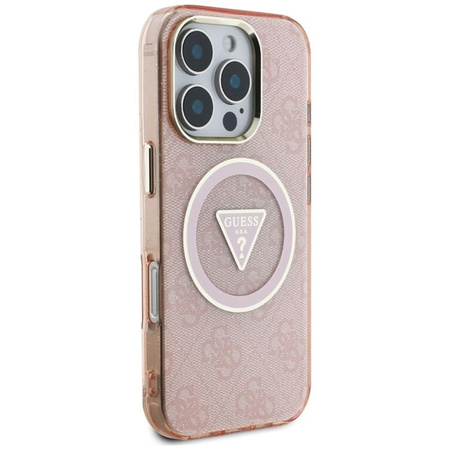Guess IML Metal Glitter 4G Circle Triangle MagSafe - Etui do iPhone 16 Pro Max (różowy)