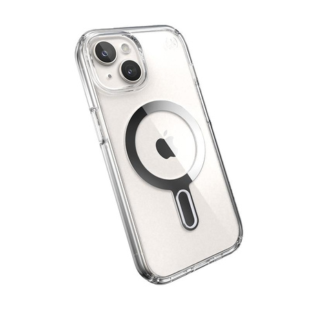 Speck Presidio Perfect-Clear ClickLock & MagSafe - Etui iPhone 16e / iPhone 15 / iPhone 14 / iPhone 13 (Clear / Chrome Finish / Serene Silver)
