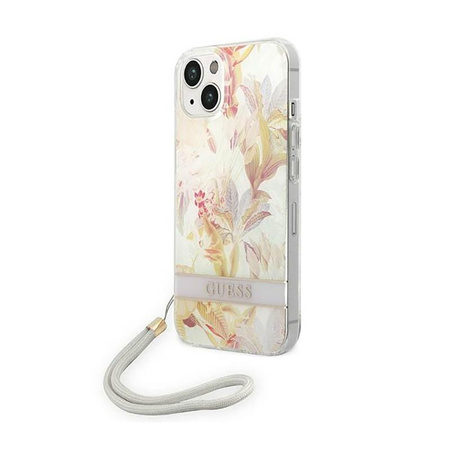 Guess Flower Cord - Etui ze smyczką iPhone 14 (fioletowy)