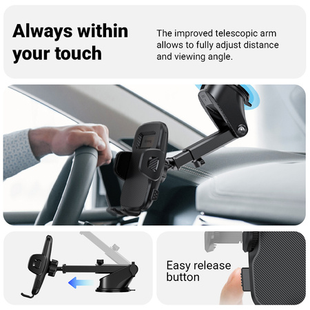 Uchwyt samochodowy Crong Carclip na deskę rozdzielczą i przednią szybę - czarny