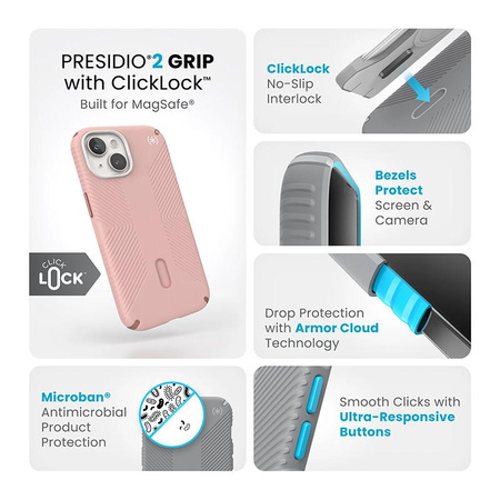 Speck Presidio2 Grip ClickLock & MagSafe - Etui iPhone 16e / iPhone 15 / iPhone 14 / iPhone 13 (Dahlia Pink / Rose Copper)