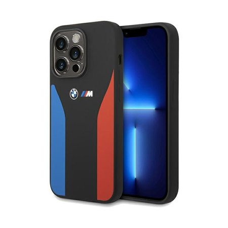 BMW Silicone Blue&Red Stripes M Collection - Etui iPhone 15 Pro Max (czarny)