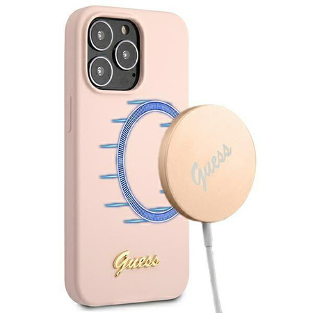 Guess Silicone Script MagSafe - Etui iPhone 13 Pro (różowy)