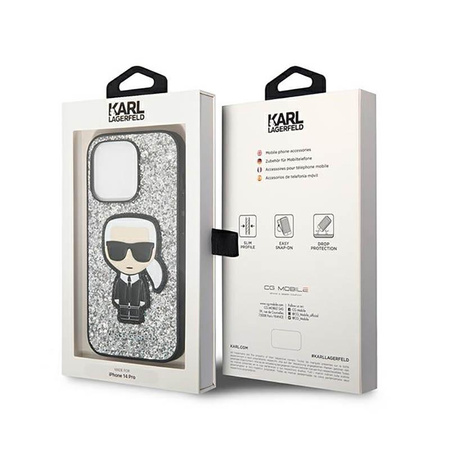 Karl Lagerfeld Glitter Flakes Ikonik - Etui iPhone 14 Pro (srebrny)