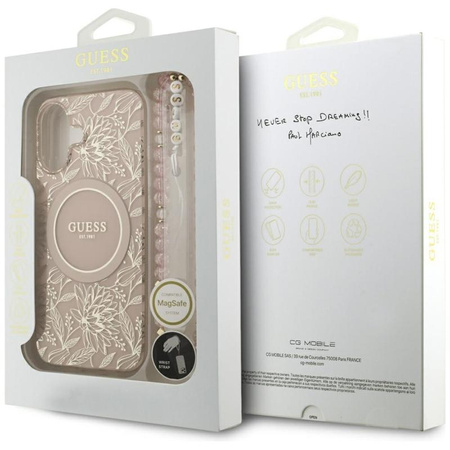 Guess IML Flowers Electro Pearl Strap MagSafe - Etui iPhone 17 (różowy)