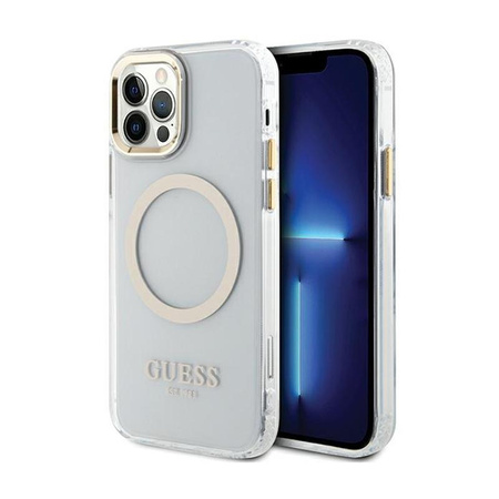 Guess Metal Outline MagSafe - Etui iPhone 12 / iPhone 12 Pro (przezroczysty / złoty)