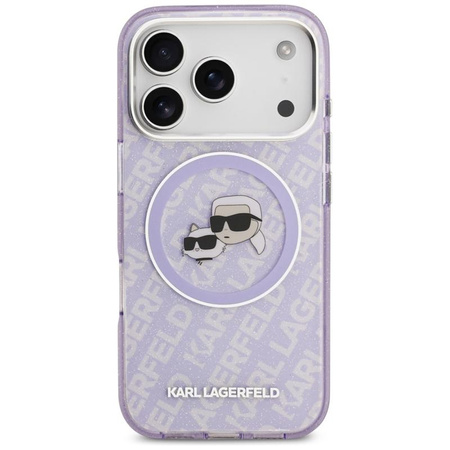 Karl Lagerfeld IML Glitter Karl & Choupette Heads Logo MagSafe - Etui iPhone 17 Pro (fioletowy)
