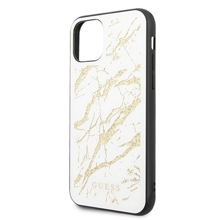 Guess Marble Glass Gold Glitter - Etui iPhone 11 Pro Max (biały)