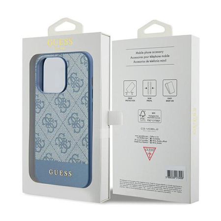 Guess 4G Bottom Stripe Metal Logo Collection - Etui iPhone 15 Pro Max (niebieski)