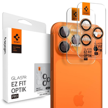 Spigen Optik Pro GLAS.TR EZ Fit Camera Protector 2-Pack - Szkło ochronne na obiektyw do iPhone 16 Pro / 16 Pro Max / 17 Pro / 17 Pro Max (2 szt) (Orange)