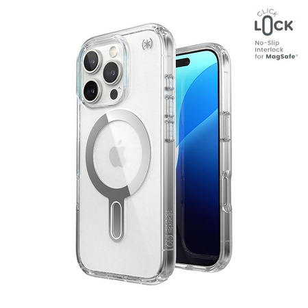 Speck Presidio Perfect-Clear ClickLock & MagSafe - Etui iPhone 16 Pro (Clear / Chrome Finish / Serene Silver)