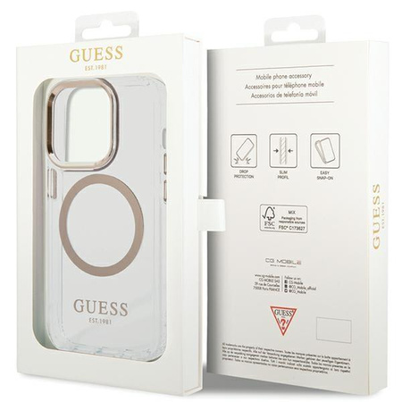 Guess Metal Outline Magsafe - Etui iPhone 15 (przezroczysty / złoty)