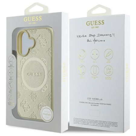Guess Saffiano Peony Classic Logo MagSafe - Etui iPhone 16 (złoty)