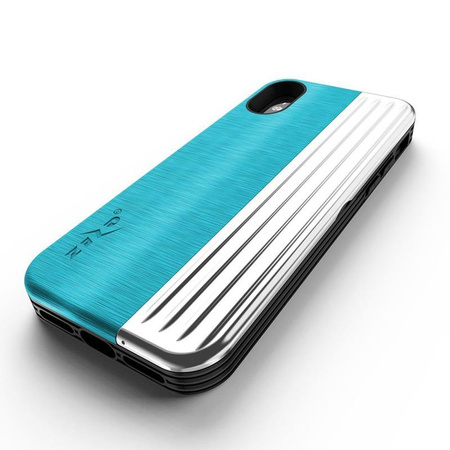 Zizo Retro Series - Etui iPhone Xs / X z kieszenią na karty + podstawka + szkło 9H na ekran (Baby Blue/Silver)