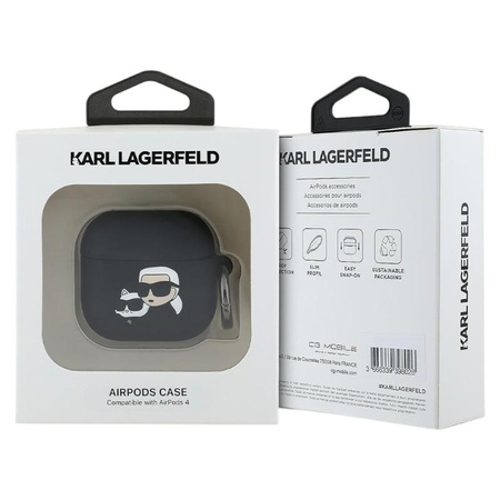 Karl Lagerfeld Silicone Karl & Choupette Head 3D - Etui AirPods 4 (czarny)
