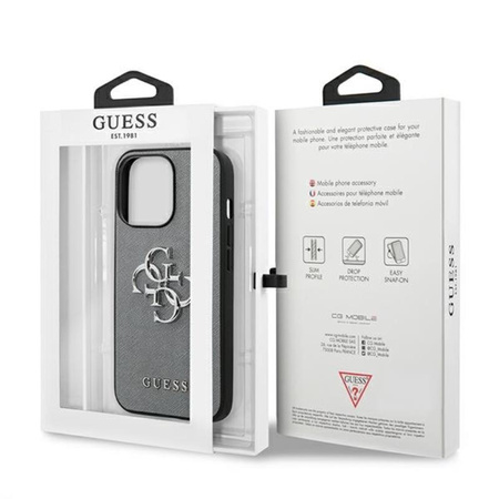Guess Saffiano 4G Big Silver Logo - Etui iPhone 13 Pro (szary)
