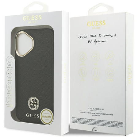 Guess Grained Strass Logo MagSafe - Etui iPhone 17 (czarny)