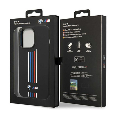 BMW Silicone Vertical Tricolor Lines - Etui iPhone 14 Pro (czarny)
