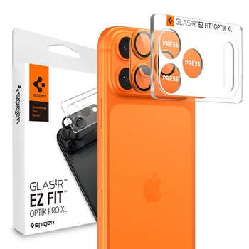 Spigen Optik Pro XL Glas.TR EZ Fit - Szkło ochronne na obiektyw iPhone 17 Pro (Orange)