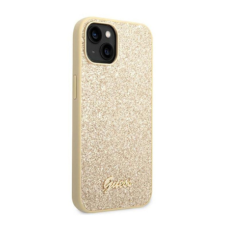 Guess Glitter Flakes Metal Logo Case – Etui iPhone 14 (złoty)