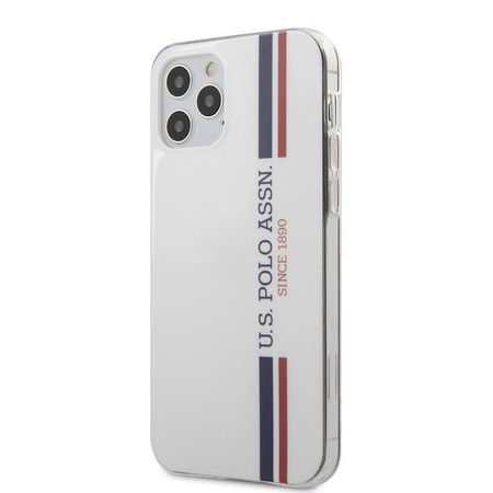 US Polo Assn Shiny Tricolor Stripes - Etui iPhone 12 / iPhone 12 Pro (biały)