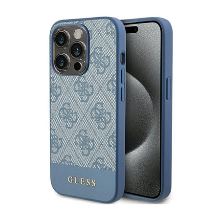 Guess 4G Bottom Stripe Metal Logo Collection - Etui iPhone 15 Pro Max (niebieski)