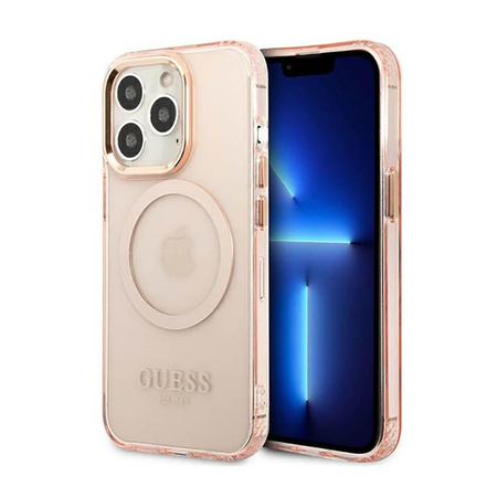 Guess Gold Outline Translucent MagSafe - Etui iPhone 13 Pro (różowy)