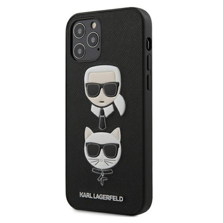 Karl Lagerfeld Saffiano Karl & Choupette Heads - Etui iPhone 12 / iPhone 12 Pro (czarny)
