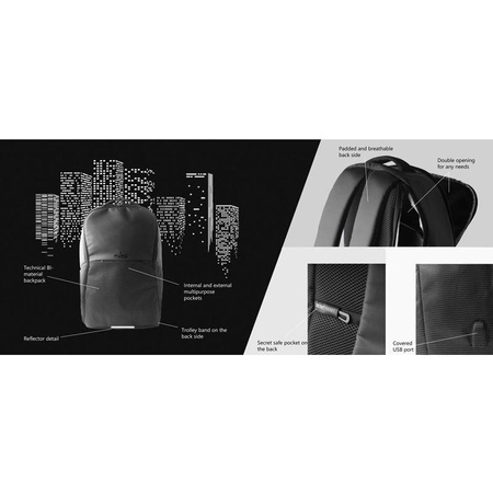 PURO Bynight - Odblaskowy plecak z zewnętrzym portem USB MacBook Pro 15" / Notebook 15.6" (czarny)