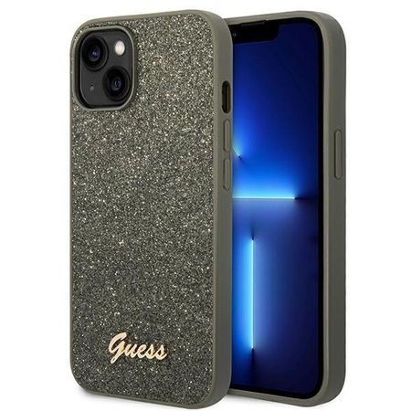 Guess Glitter Flakes Metal Logo Case – Etui iPhone 14 Plus (zielony)