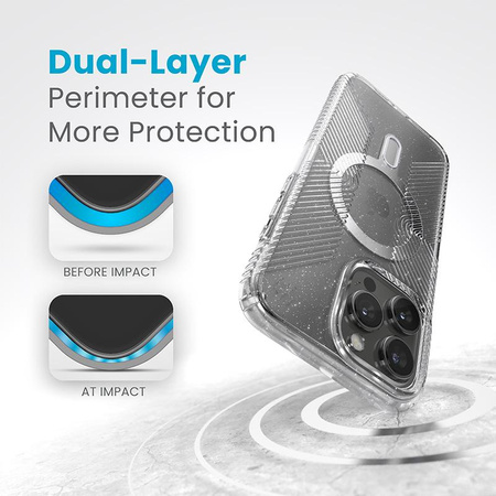 Speck Presidio Lux Grip ClickLock & Magsafe - Etui iPhone 15 Pro Max (Clear / Chrome Finish / Serene Silver)