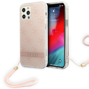 Guess 4G Print Cord - Etui ze smyczką iPhone 12 Pro / iPhone 12 (Pink)