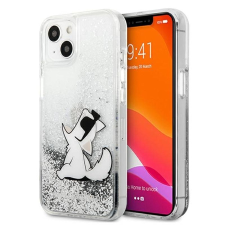 Karl Lagerfeld Liquid Glitter Choupette Fun - Etui iPhone 13 mini (srebrny)