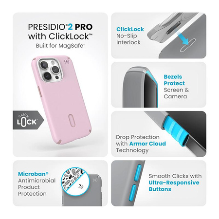 Speck Presidio2 Pro ClickLock & MagSafe - Etui iPhone 15 Pro (Soft Lilac/Carnation Petal)