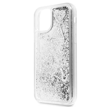 Guess Liquid Glitter Hearts - Etui iPhone 11 (srebrny)
