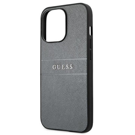 Guess Saffiano Metal Logo Stripes - Etui iPhone 13 Pro (szary)