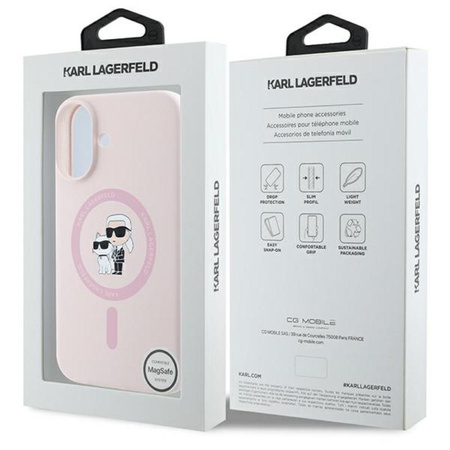Karl Lagerfeld Silicone Karl & Choupette Ring MagSafe - Etui iPhone 16 (różowy)