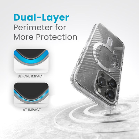 Speck Presidio Lux Grip ClickLock & Magsafe - Etui iPhone 15 Pro (Clear / Chrome Finish / Serene Silver)