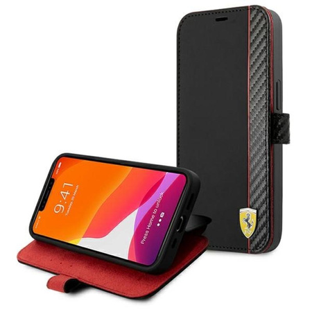 Ferrari Booktype On Track Carbon Stripe - Etui iPhone 13 Pro (czarny)