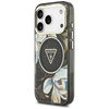 Guess IML Glitter Flowers Triangle MagSafe - Etui iPhone 17 Pro (czarny)