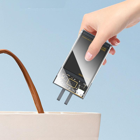 WEKOME WP-325 Vanguard Series - Power bank 20000 mAh Super Charging z wbudowanym kablem USB-C & Lightning PD 20W + QC 22.5W (Czarny / Przezroczysty)