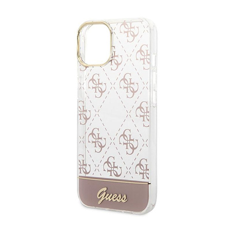Guess 4G Stripe Script Logo Electroplated Pattern – Etui iPhone 14 (różowy)