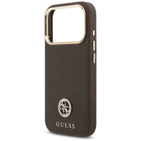 Guess Grained Strass Logo MagSafe - Etui iPhone 17 Pro (brązowy)