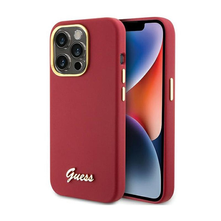 Guess Silicone Script Metal Logo & Frame - Etui iPhone 15 Pro Max (magenta)