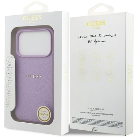Guess Grained Ring MagSafe - Etui iPhone 17 Pro (fioletowy)