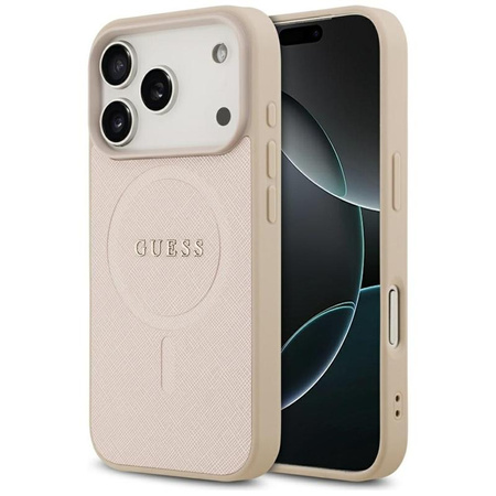 Guess Saffiano Classic Logo MagSafe - Etui iPhone 17 Pro (różowy)